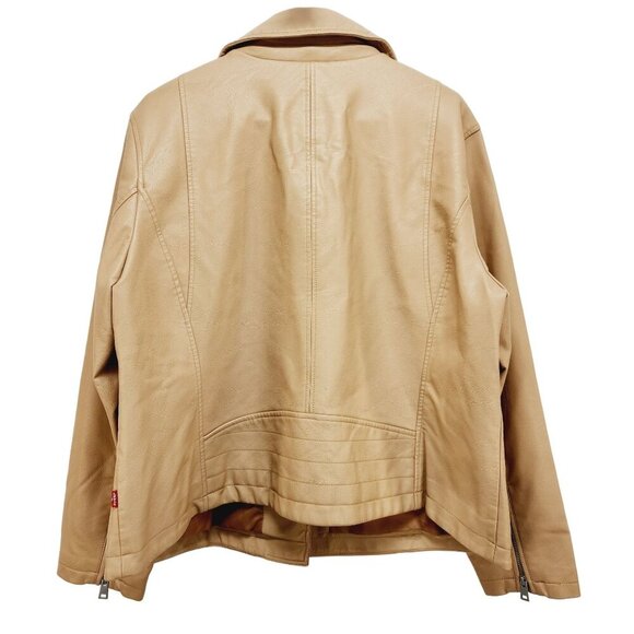 Levi's Women's Faux Leather Biker Jacket Size 2X Tan With Zipper Pockets New - Picture 2 of 13